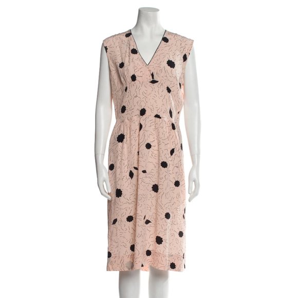 Marni Pink Abstract Print Silk Knee Length Dress 42 - Picture 1 of 8